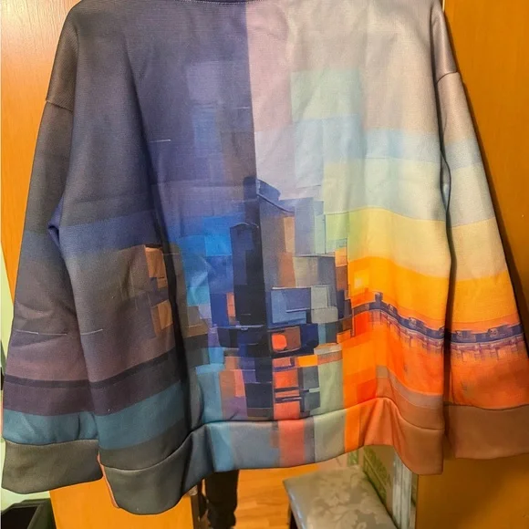 Abstract Multicolor V-Neck Sweater - Picture 3 of 4